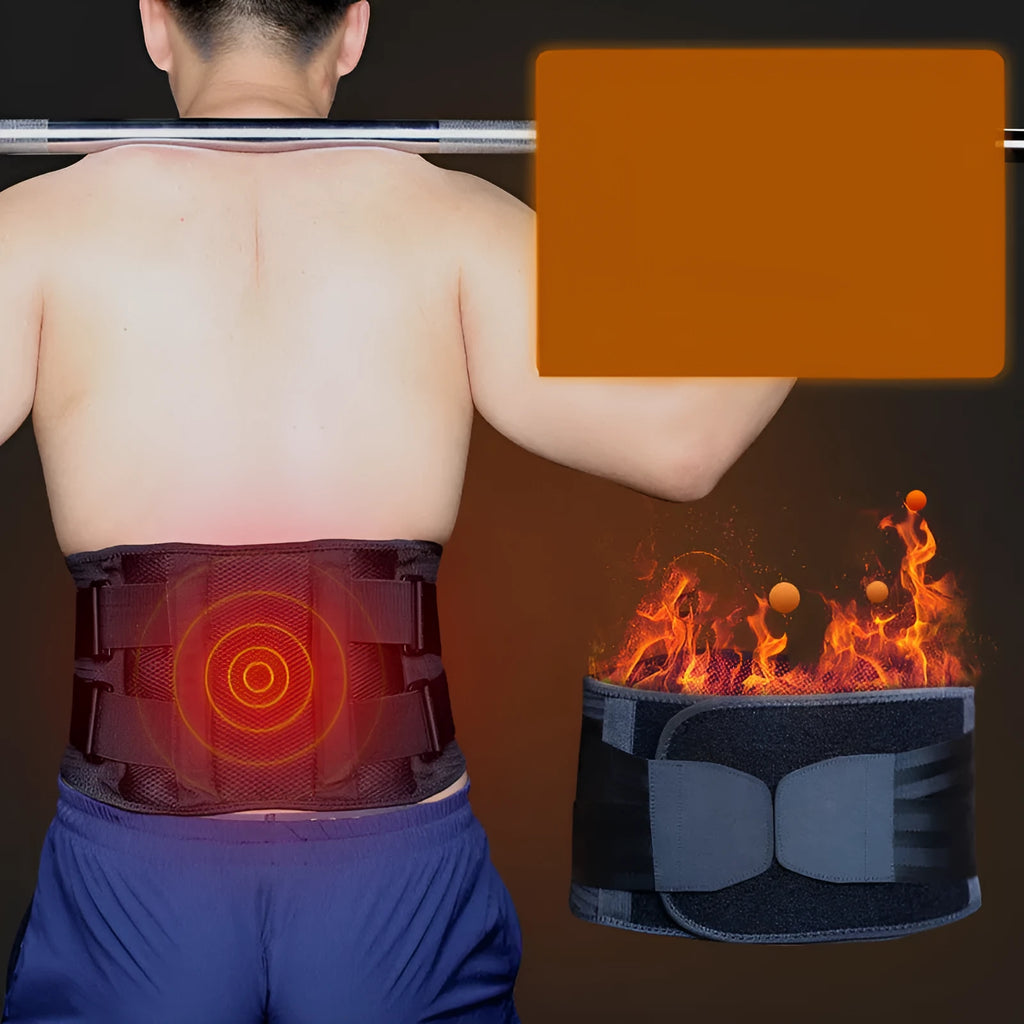 Self-heating fitness waist support belt in black, 100cm length and 22cm width