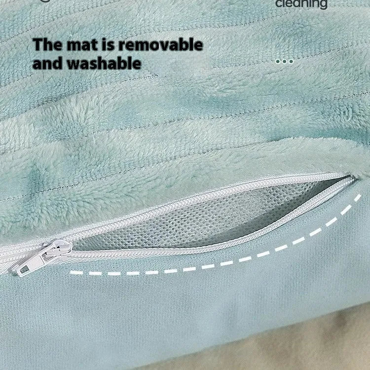 Morandi colour kennel-style washable pet bed for dogs and cats on a sofa, shown in two sizes.