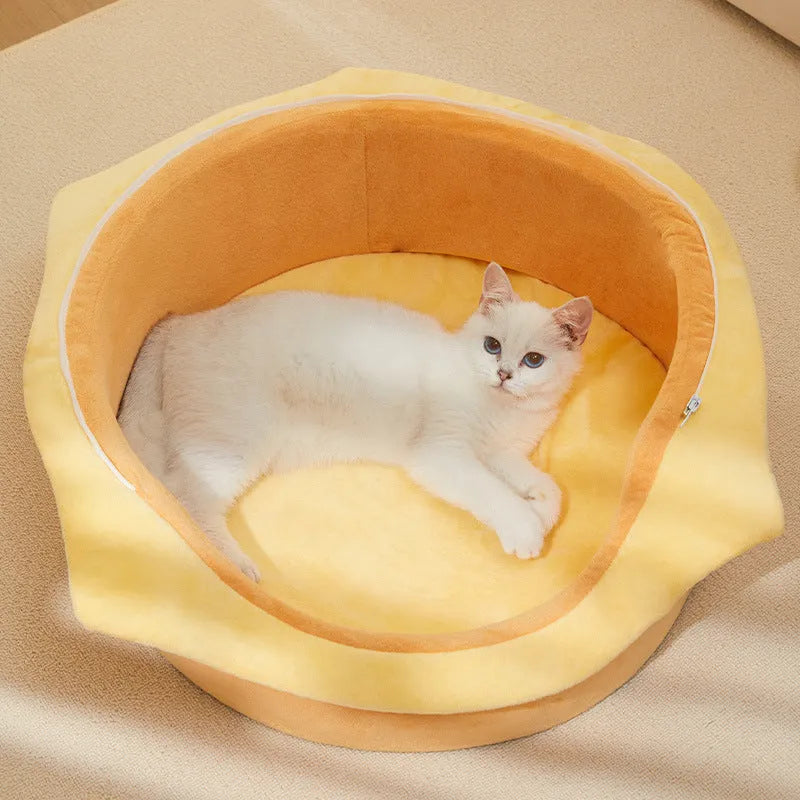 M size foldable cat kennel with soft fleece interior and a removable grey cover, shown disassembled.