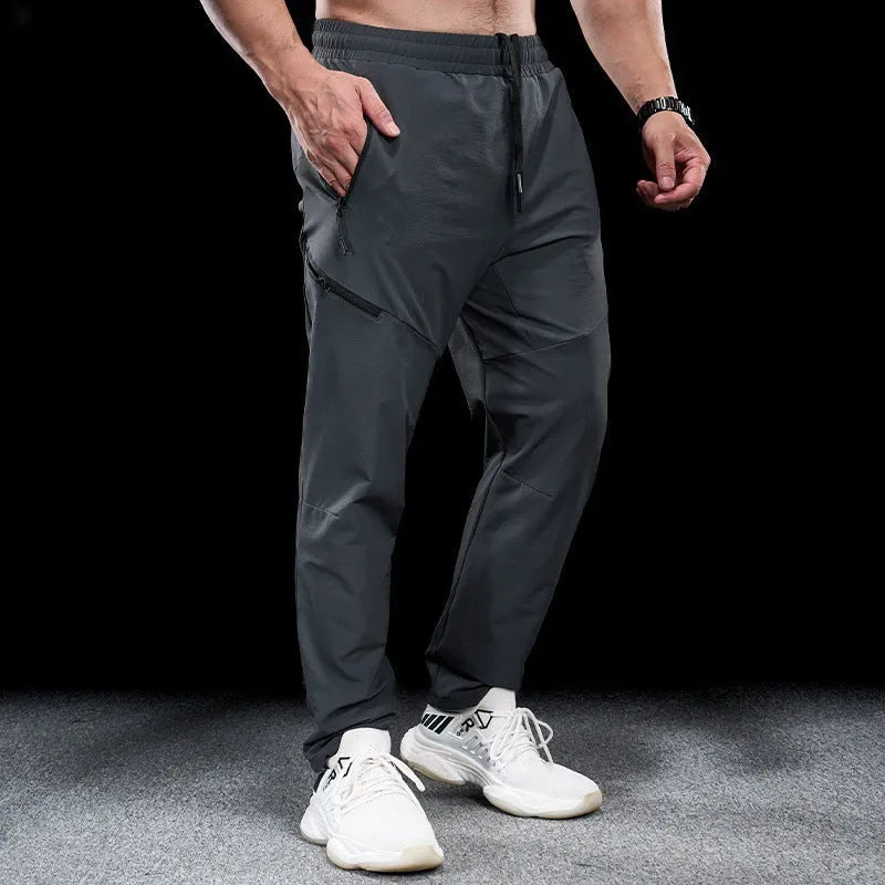 Men's waterproof quick-drying exercise trousers in nylon fabric, mid waist design