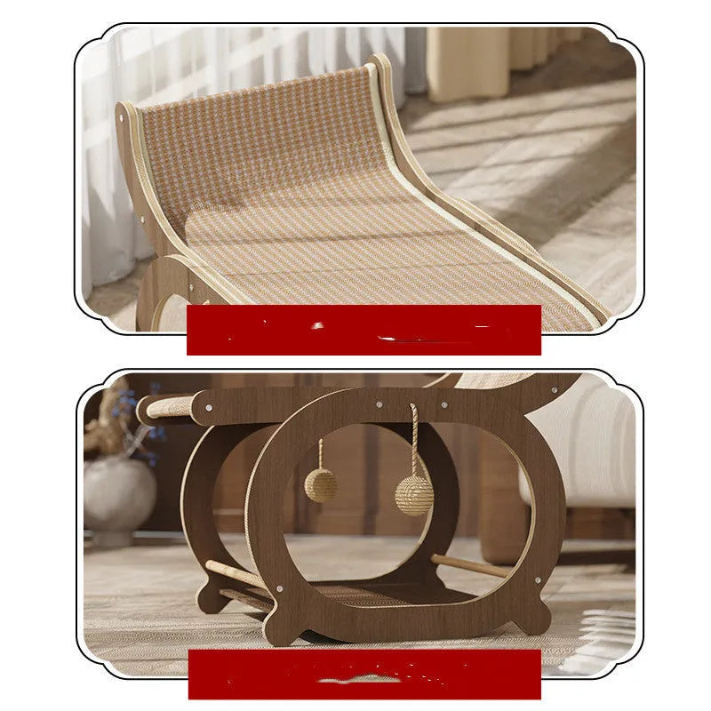 Solid wood cat scratching mat in walnut colour with scratch resistant surface