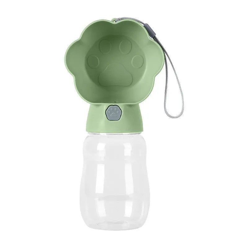 Pet dog outing water cup 380ml plastic portable puppy kettle in green and grey