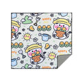 Colourful cartoon cat print nylon cosmetic bag shown in blue puppy design, available in three sizes.