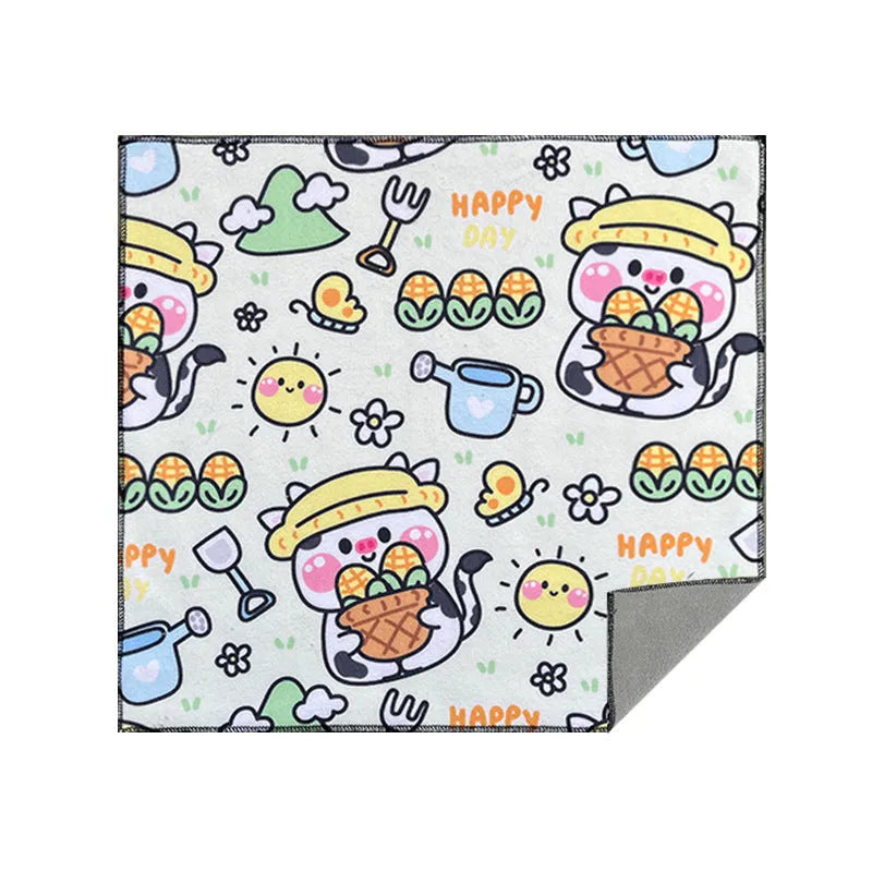 Colourful cartoon cat print nylon cosmetic bag shown in blue puppy design, available in three sizes.