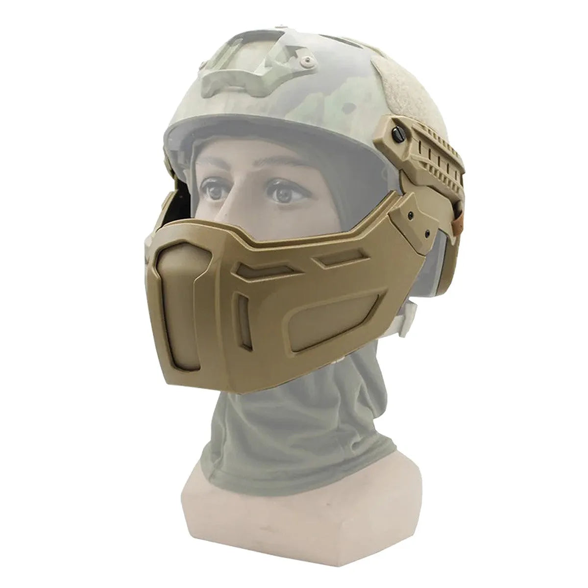 Tactical half face mask in nylon, black colour, folding design for outdoor use