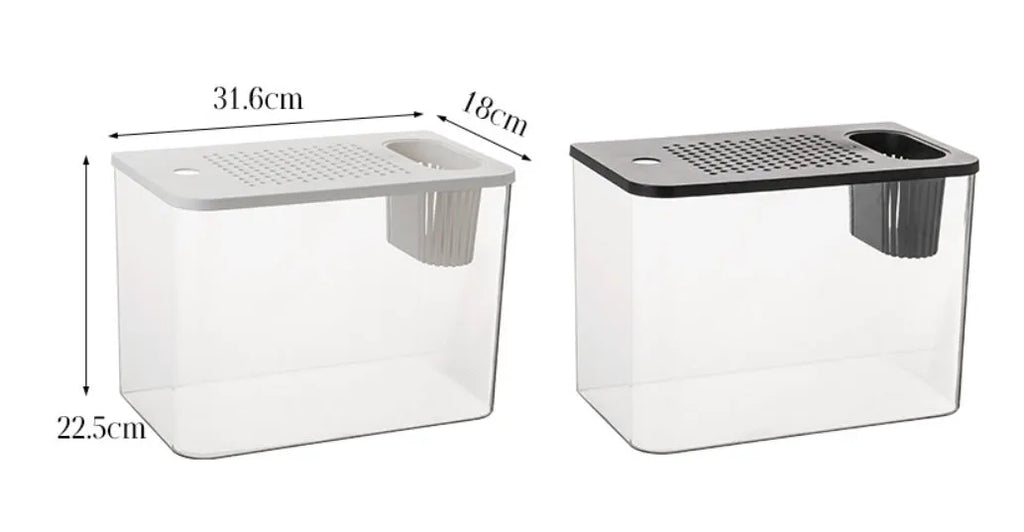 Medium plastic betta fish tank with cover measuring 32cm x 18.5cm x 23cm in black or white colour