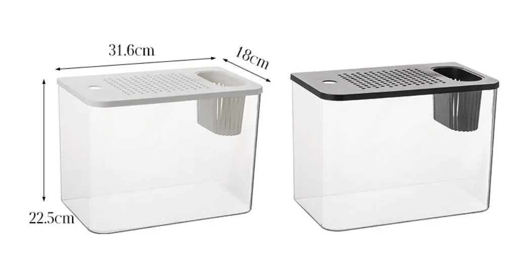 Medium plastic betta fish tank with cover measuring 32cm x 18.5cm x 23cm in black or white colour