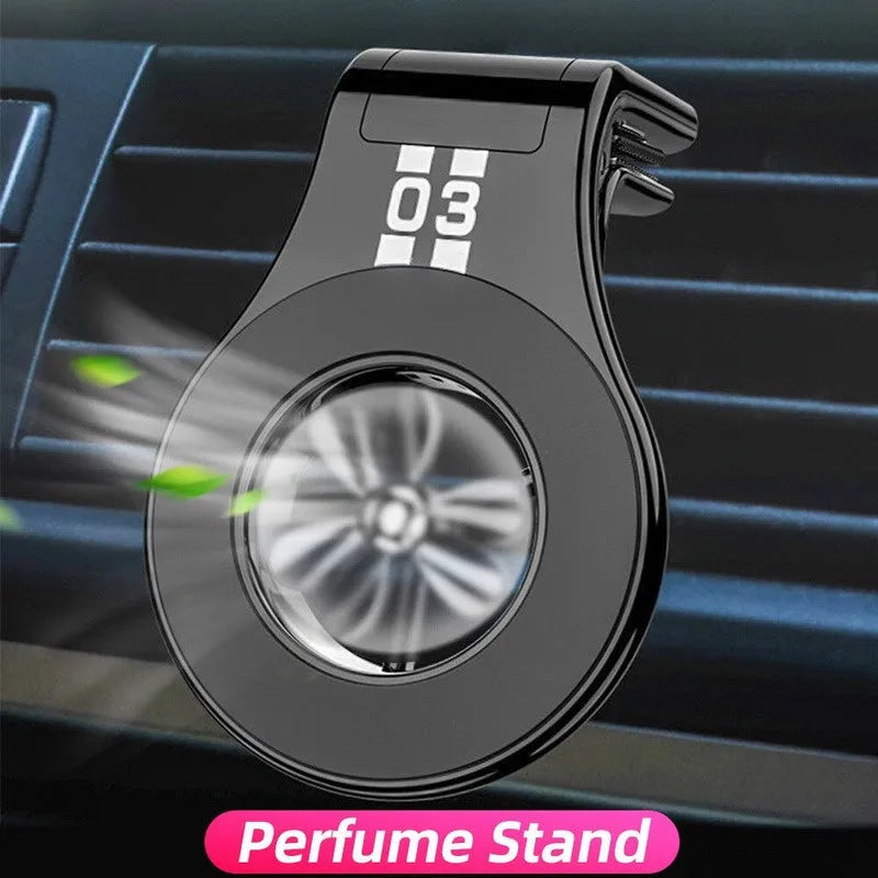 Magnetic car phone holder attached to vehicle air vent with phone mounted