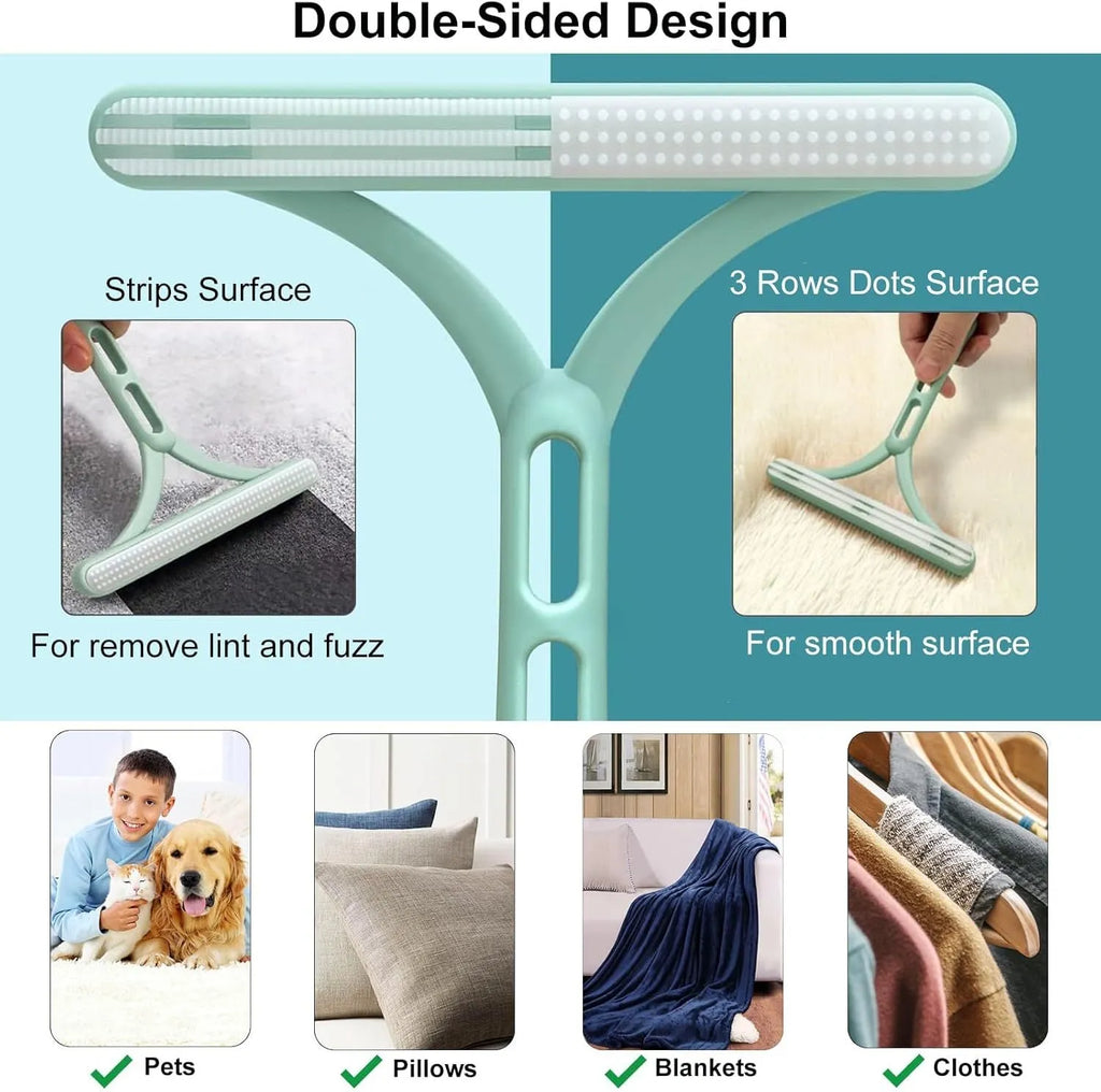 Three piece pet hair remover set with metal brush, silicone brush and round cleaner for home and car use