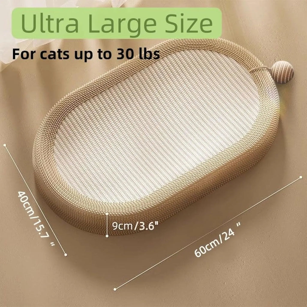 Large natural sisal cat scratching board with integrated lounging platform in beige