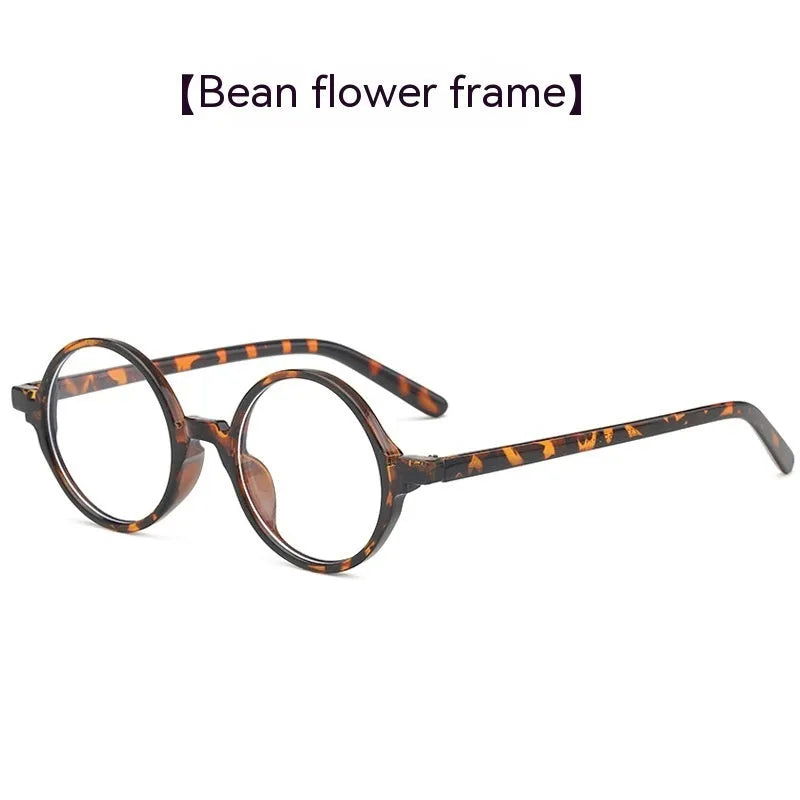 Artistic retro round flat mirror glasses without diopters in four colour options