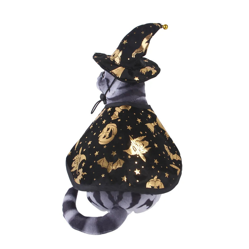 Halloween print wizard cloak and hat set for dog in England style cloth fabric costume