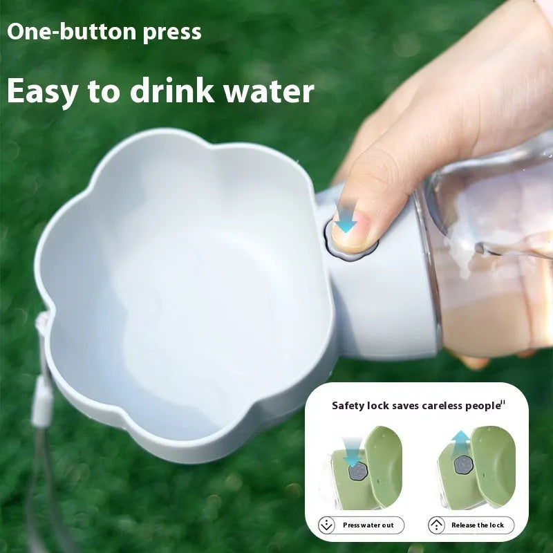 Pet dog outing water cup 380ml plastic portable puppy kettle in green and grey