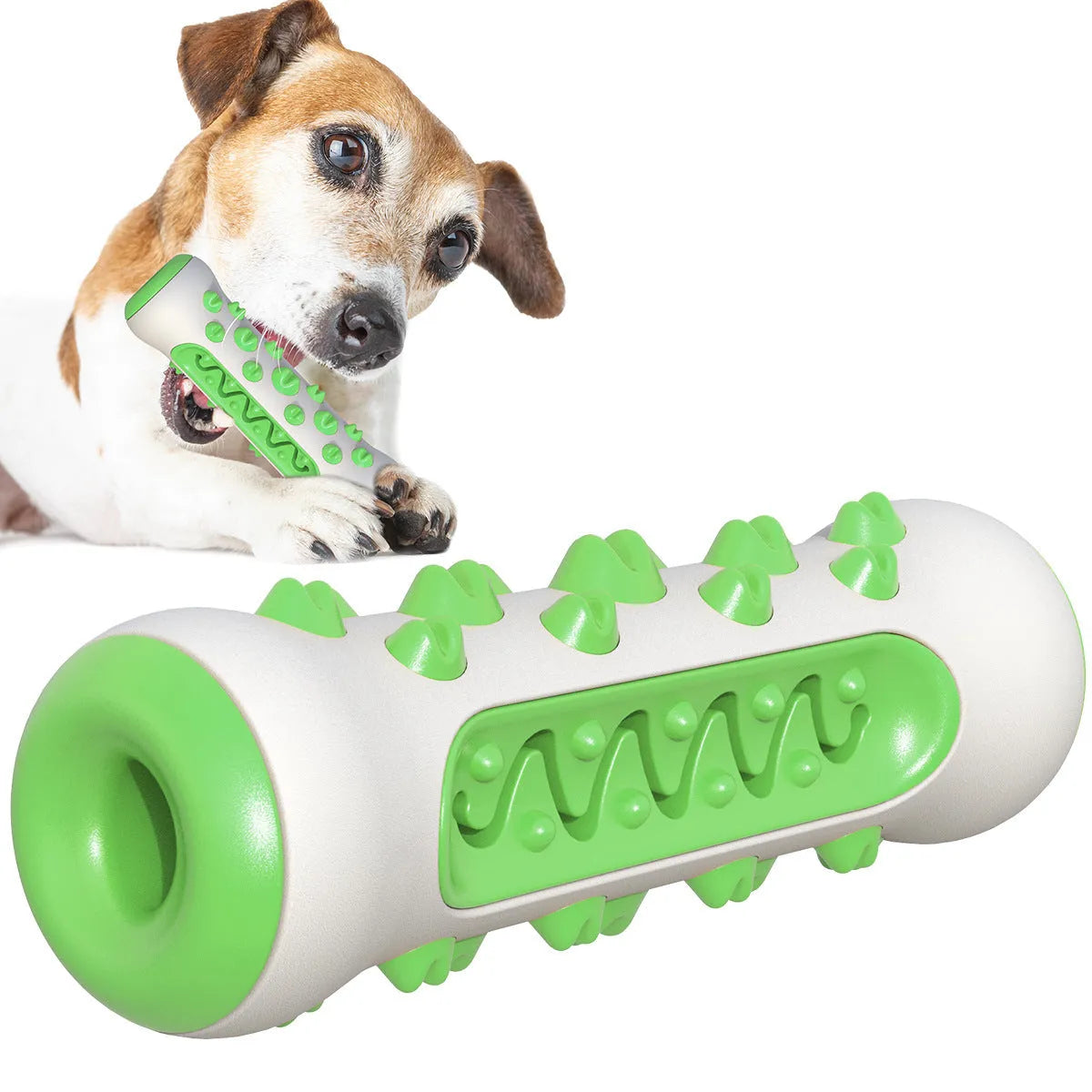 Natural rubber dog dental chew toy in blue colour with textured cleaning surfaces.