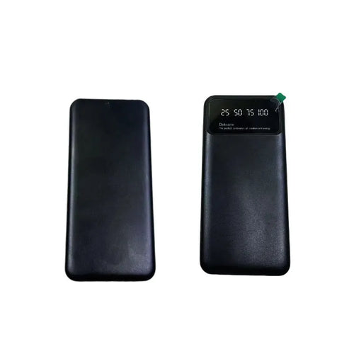 Black ultra-thin 10000mAh power bank showing 67x14x140mm dimensions