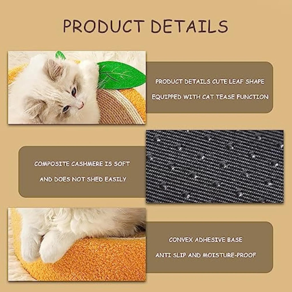 Yellow round cat scratching board with sisal surface and concave cat bed centre