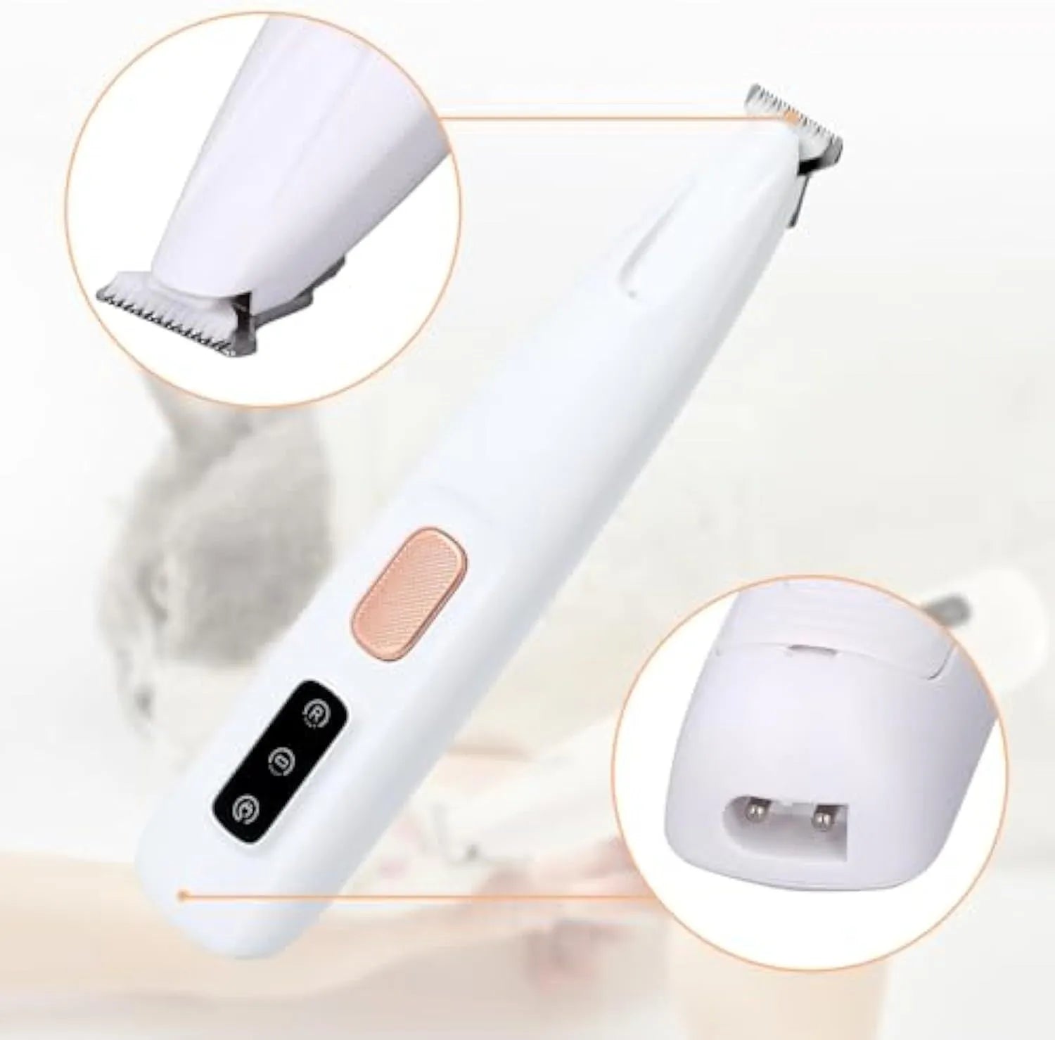 White electric dog paw trimmer with LED light showing compact 17.7cm design