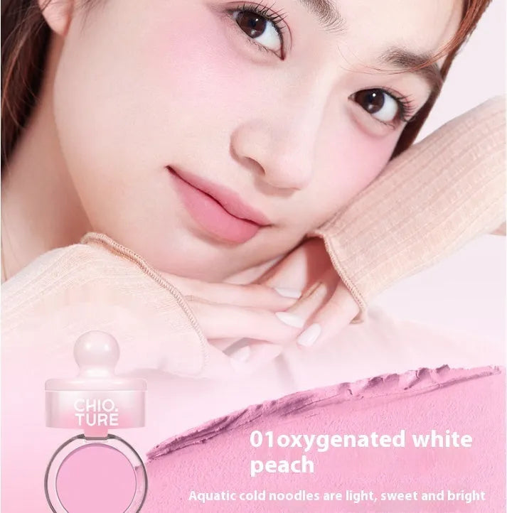 Blush powder compact showing four nude monochrome shades with shimmer finish