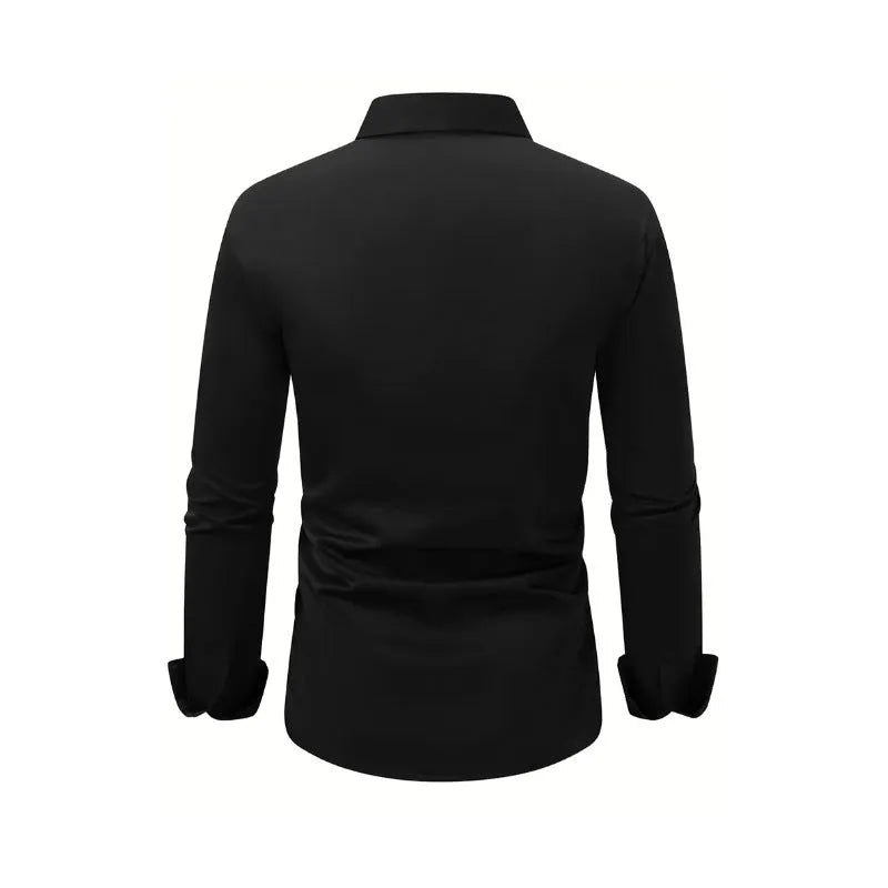 Men's solid colour velvet button-down shirt with long sleeves and lapel collar in navy blue