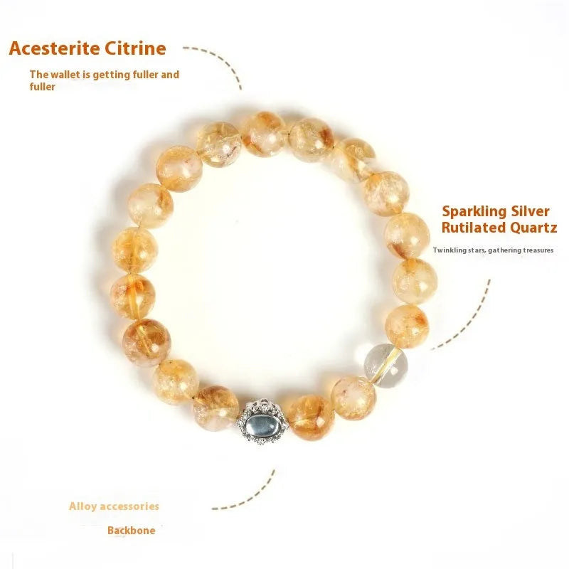 Citrine crystal bracelet with geometric design and 10mm beads