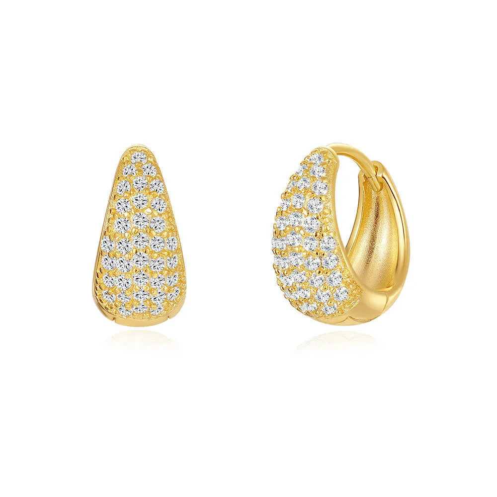 Golden geometric clip-on earrings with round design elements and electroplated finish