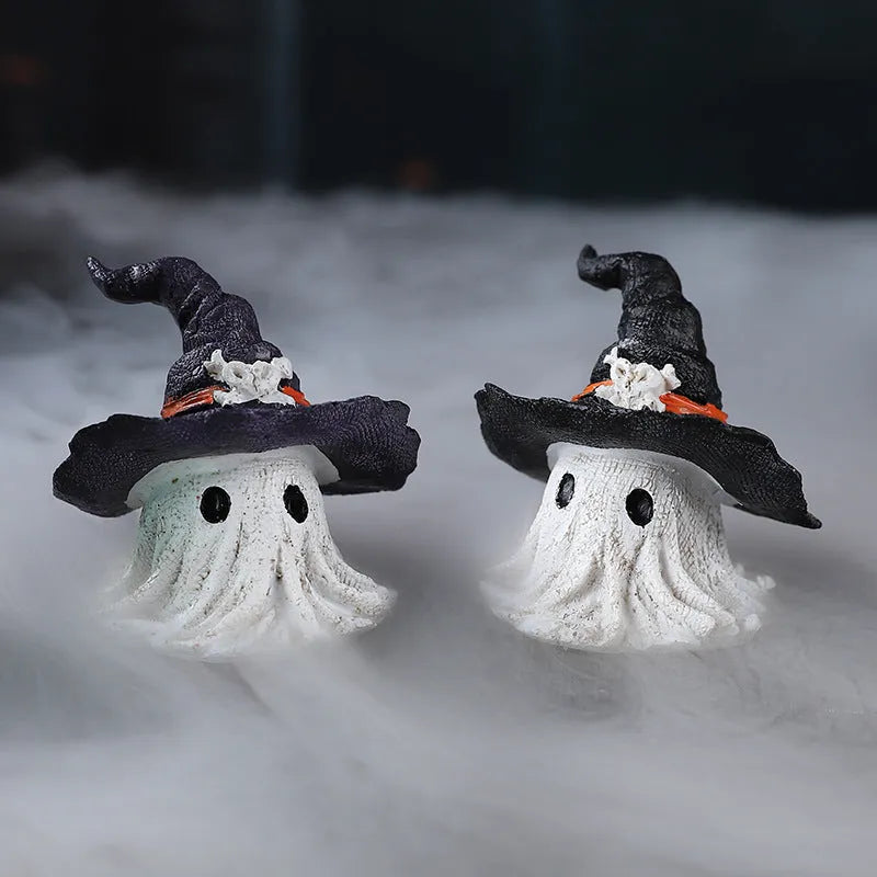 Resin wizard hat Halloween ornament in black and purple colours for festive decoration