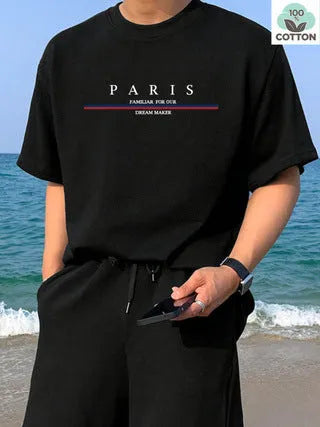Men's printed short-sleeved cotton t-shirt in loose fit casual style