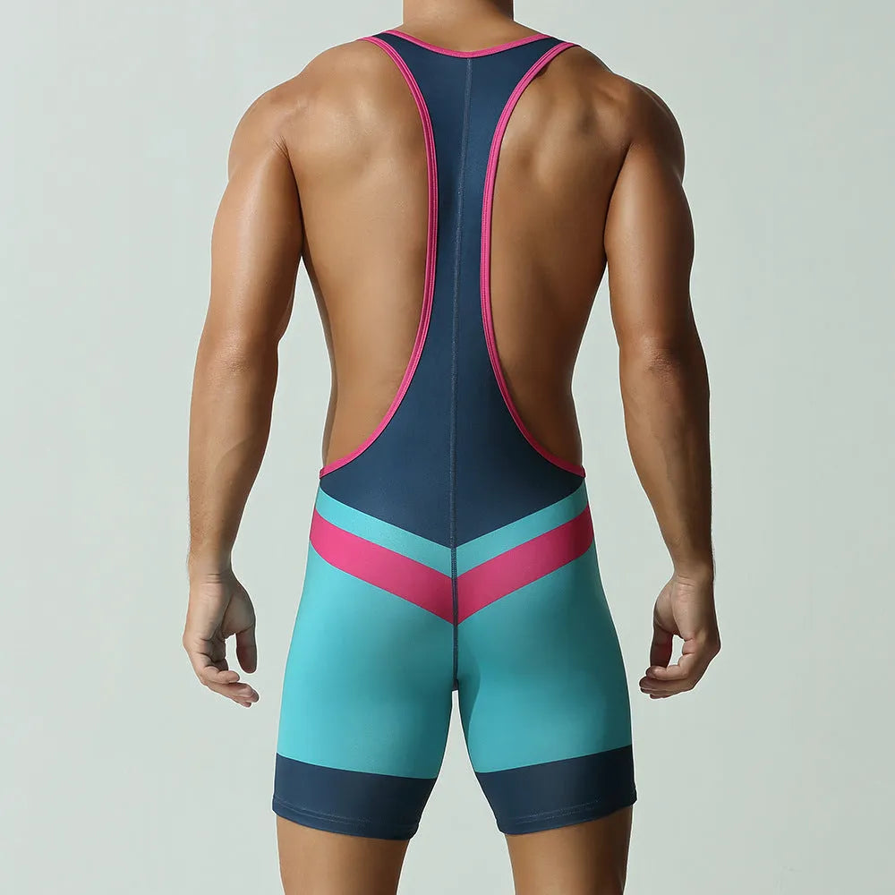 Men's solid colour quick-dry polyester sports vest jumpsuit in black, cyan or dream blue