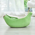 Removable washable round long hair cat's nest banana dog bed in green, size L