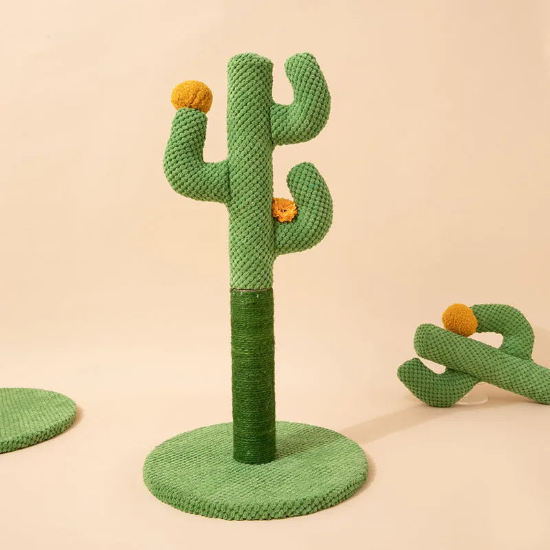 Cotton rope cat scratch climbing pole in cactus or coconut tree design for claw sharpening.
