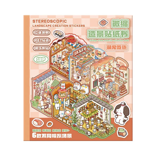 3D stereo miniature cottage landscaping stickers made of clear PET material with cartoon animal designs