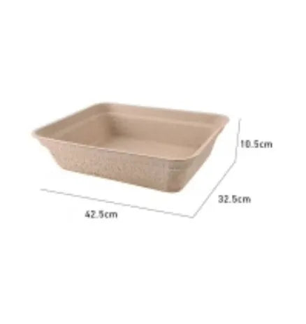 Brown disposable cat litter box showing three size options with waterproof biodegradable materials