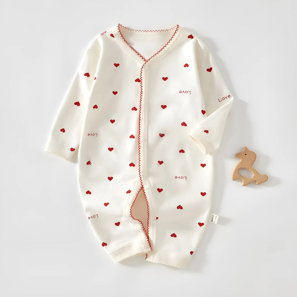 Baby pure cotton printed jumpsuit in red love pattern with long sleeves for spring autumn casual wear