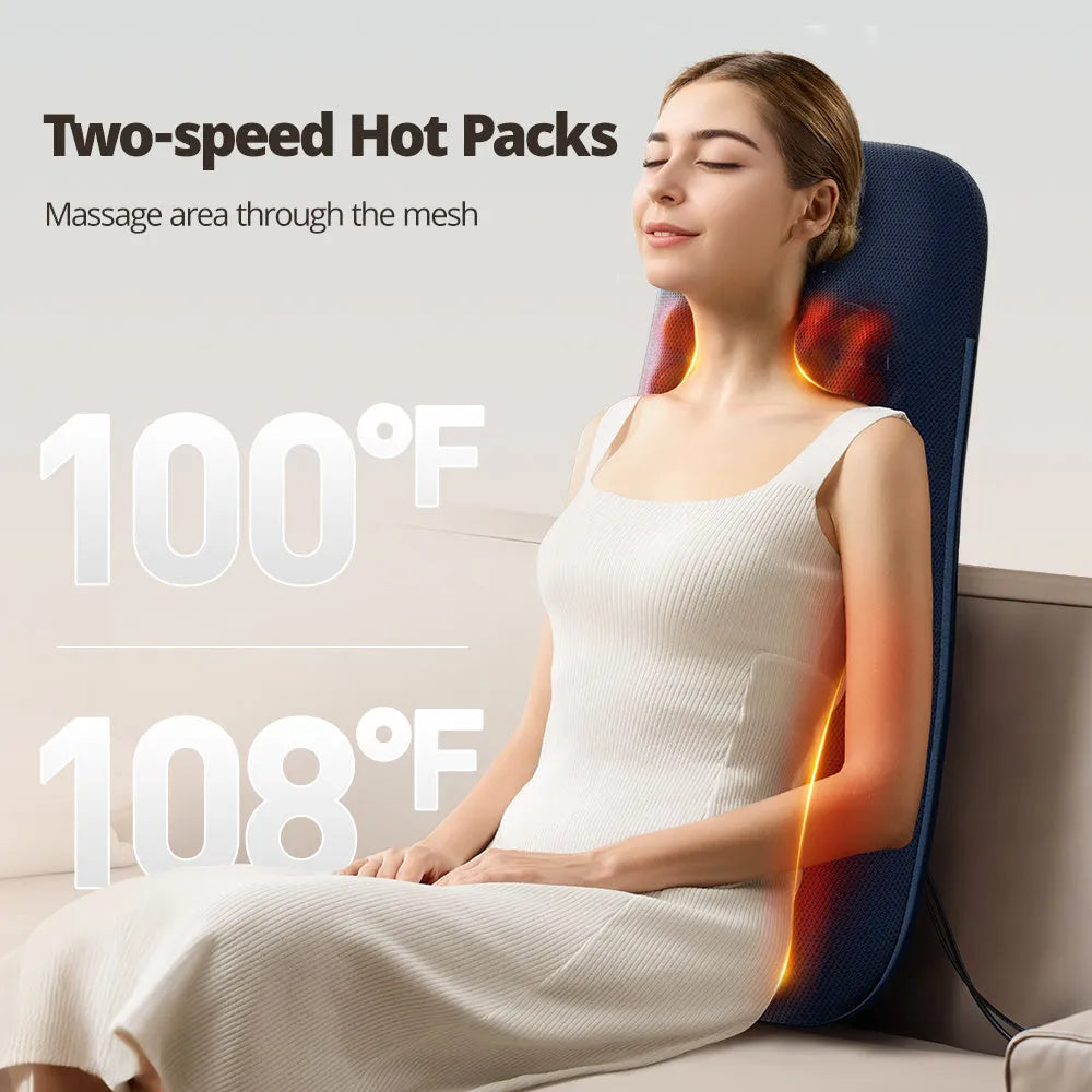 Walking massage lumbar support pillow with heat therapy and control buttons on office chair