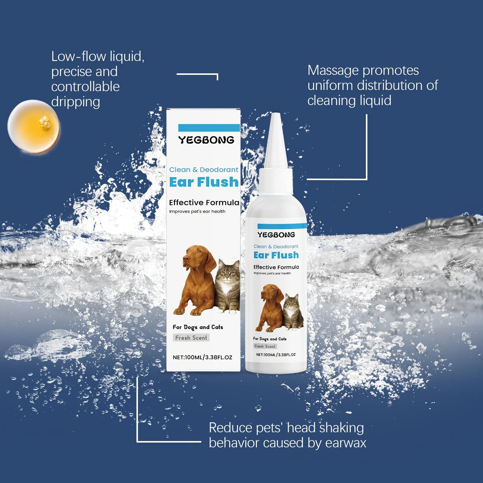 100ml bottle of gentle ear cleaning solution for dogs and cats.