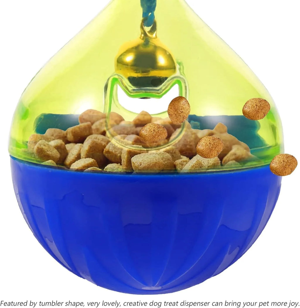 Tumbler-shaped pet treat dispenser toy for dogs and cats with interactive food release mechanism