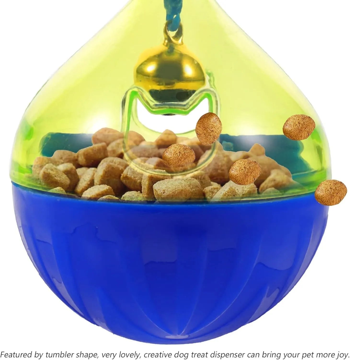 Tumbler-shaped pet treat dispenser toy for dogs and cats with interactive food release mechanism
