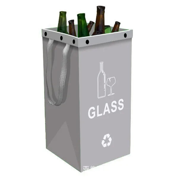 Blue 40-litre plastic handbag-style garbage bin with dimensions 30cm by 50cm by 30cm.