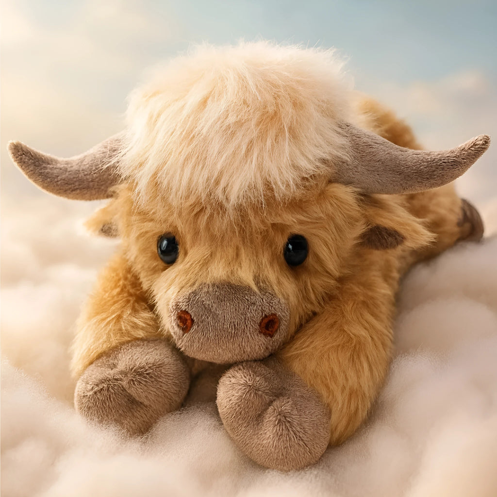 Creative cartoon Highland cow plush toy in 35cm short plush American style