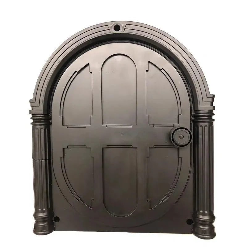White plastic cat dog door with minimalist design on a black background