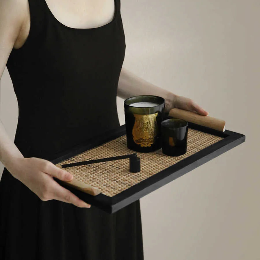Pine wood dining tray with compartments for tea service organisation in small and large size options