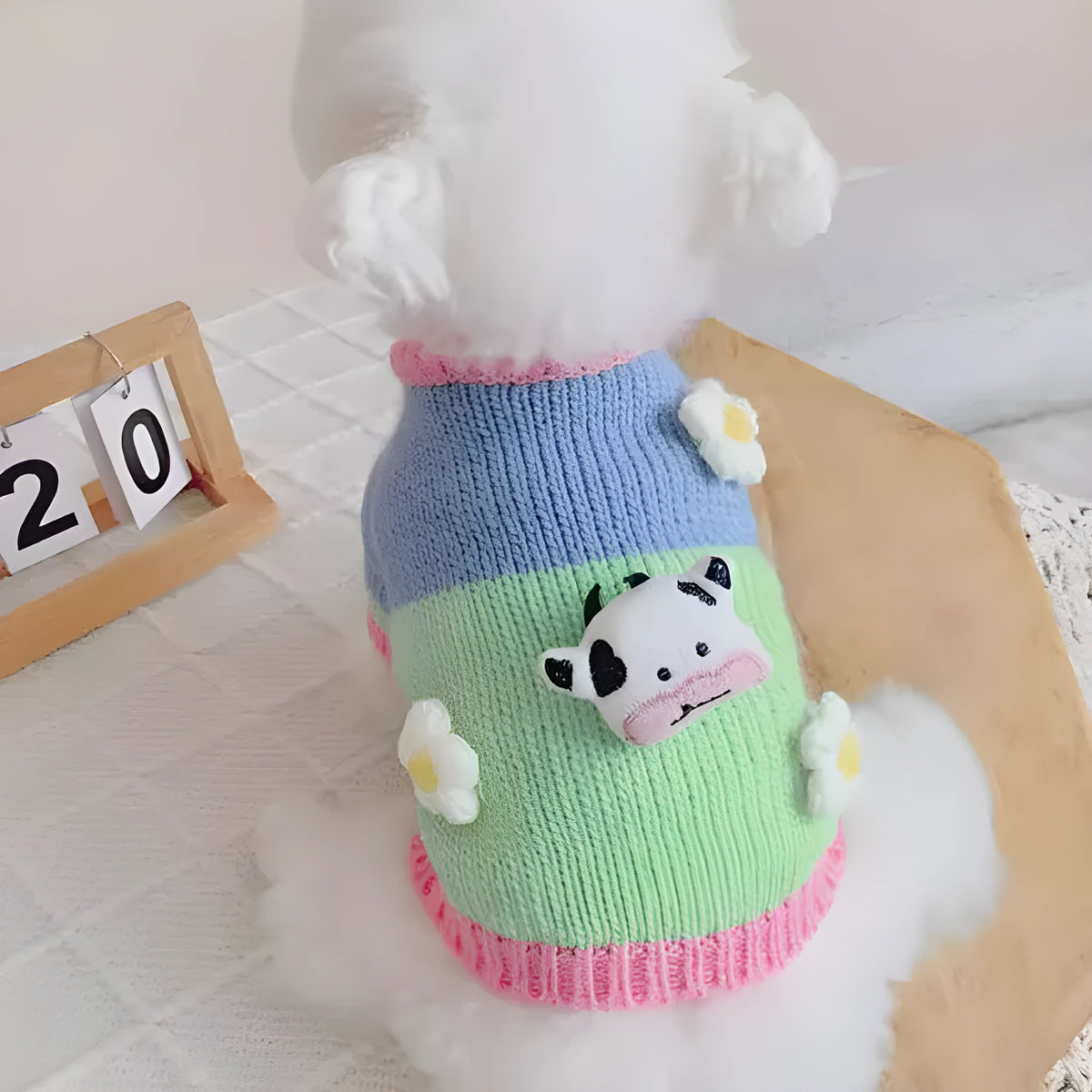 Pet dog autumn winter blended fabric sweater in flower colour, sizes L and XL
