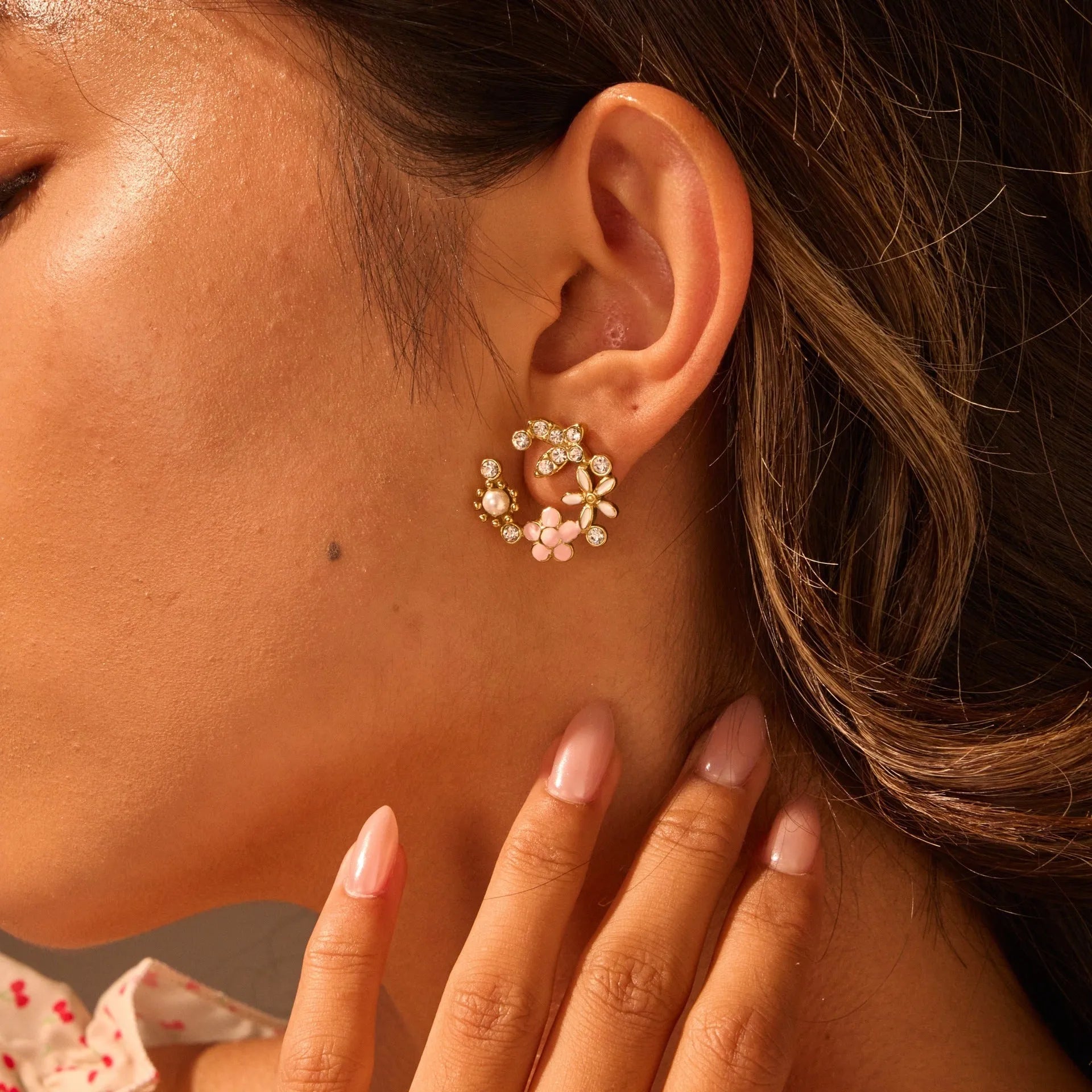 Flower petal stud earrings in 18K stainless steel with electroplated finish