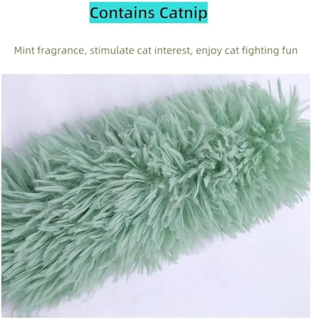 Soft plush cat toys with catnip filling and crinkle sounds in various bright colours for indoor feline play
