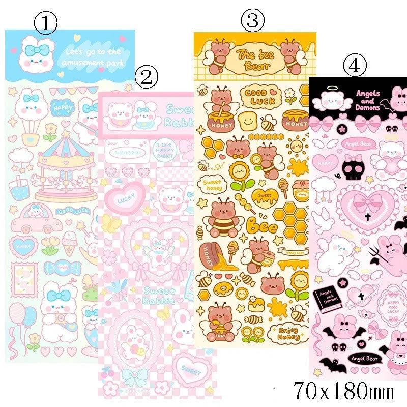 A sheet of colourful cartoon-style PVC waterproof stickers for decorating agendas and notebooks.