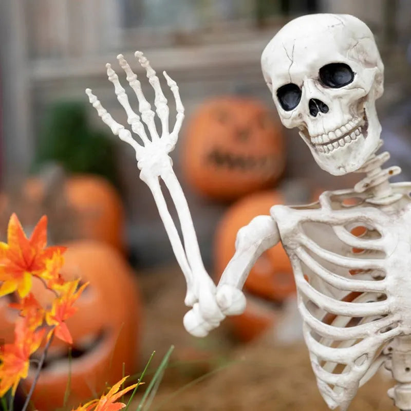90cm tall plastic Halloween skeleton with movable joints posed standing