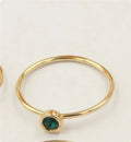 14K gold plated copper knuckle ring with colourful zircon stones in green, blue, dark red, or white