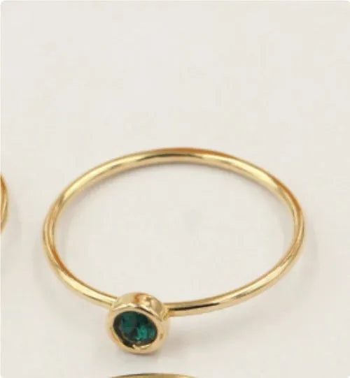 14K gold plated copper knuckle ring with colourful zircon stones in green, blue, dark red, or white