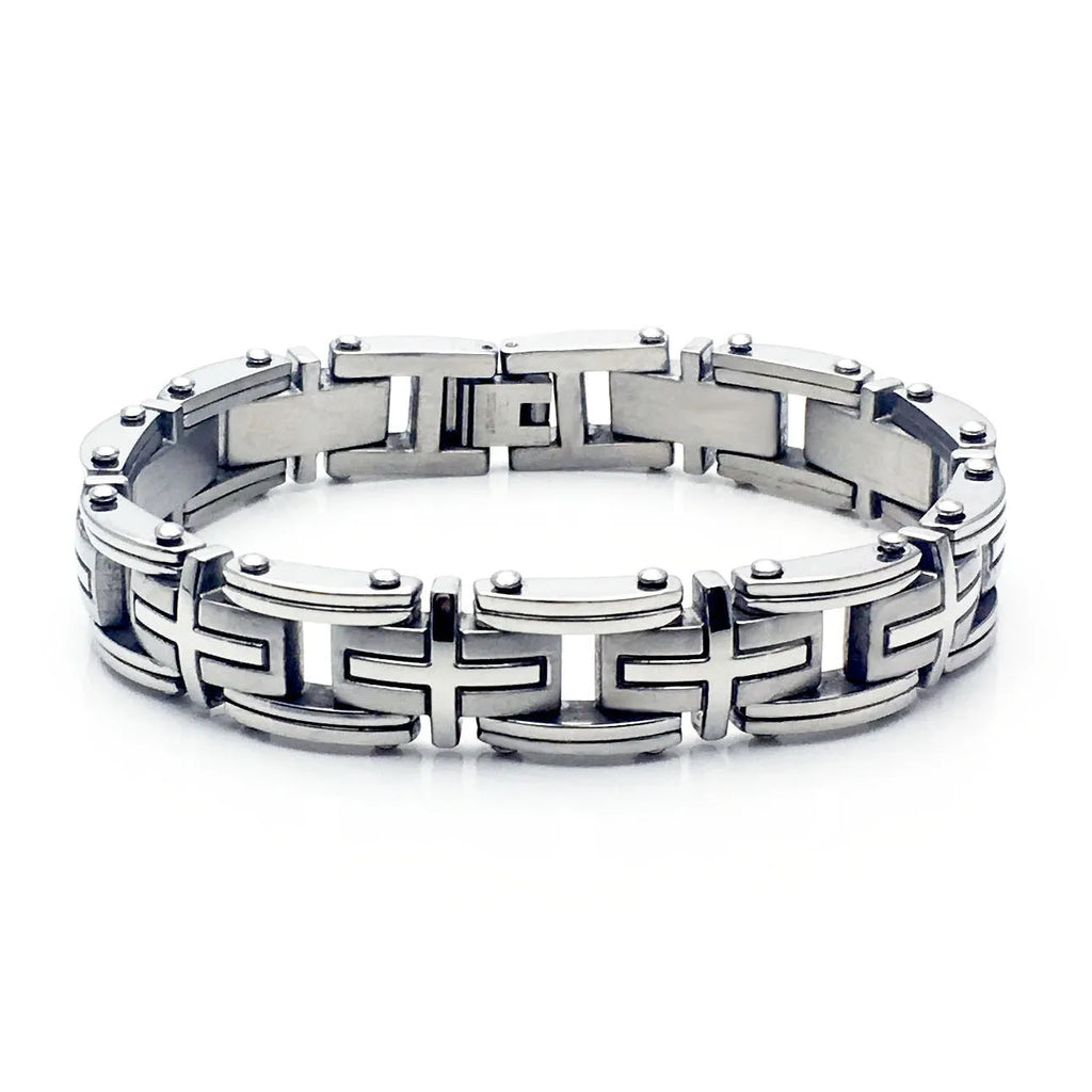 Classic segment men's titanium steel bracelet polished steel colour geometric shape