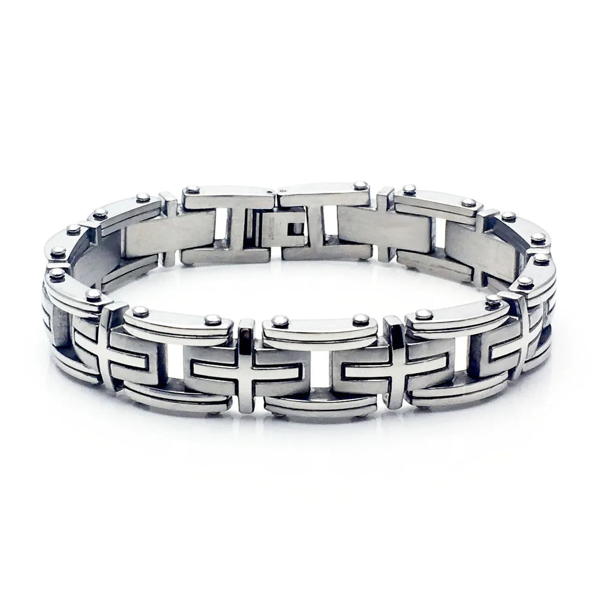 Classic segment men's titanium steel bracelet polished steel colour geometric shape